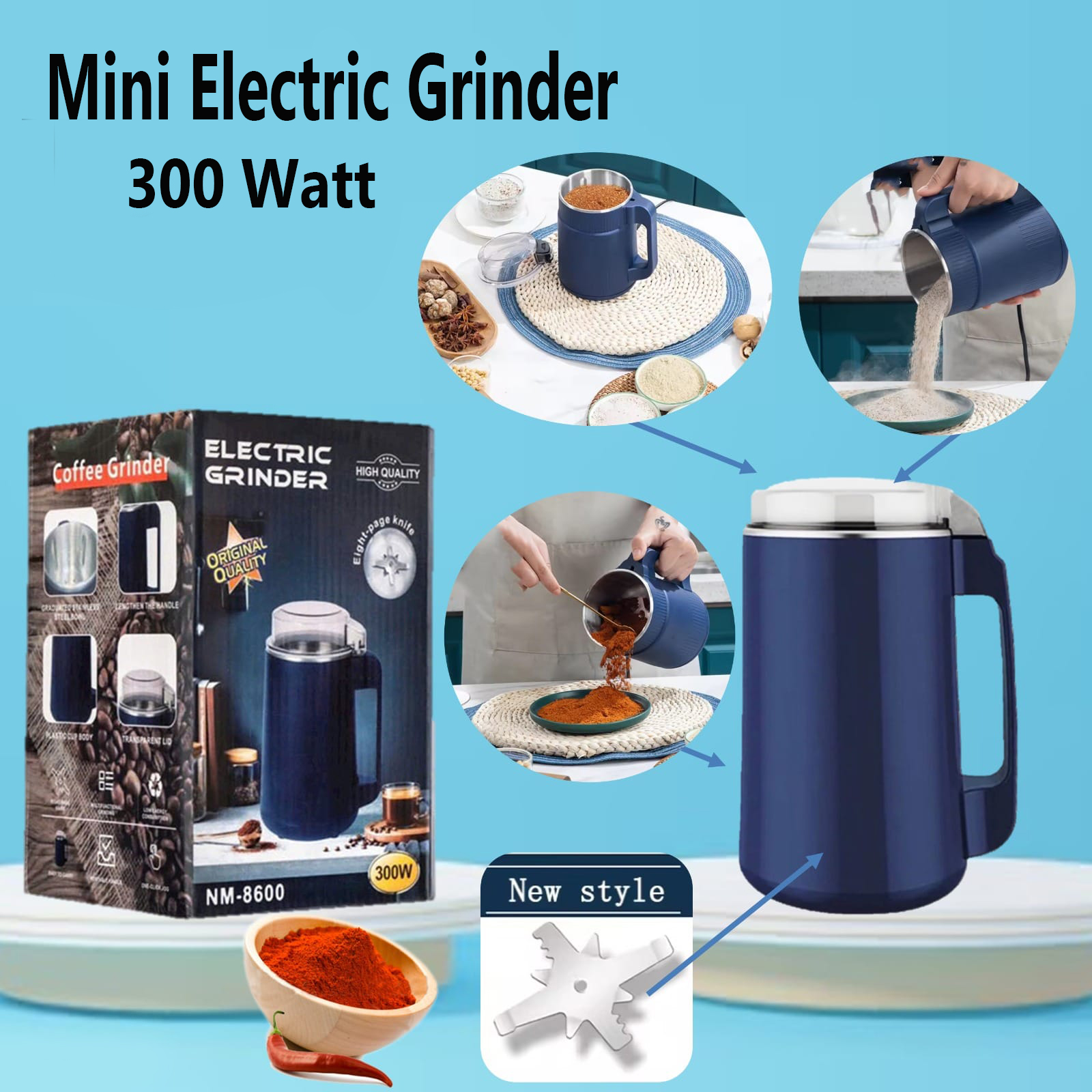 Stainless Steel Electric Multifunctional Spices Powder Grinder Coffee  Grinder Machine-300 Watt