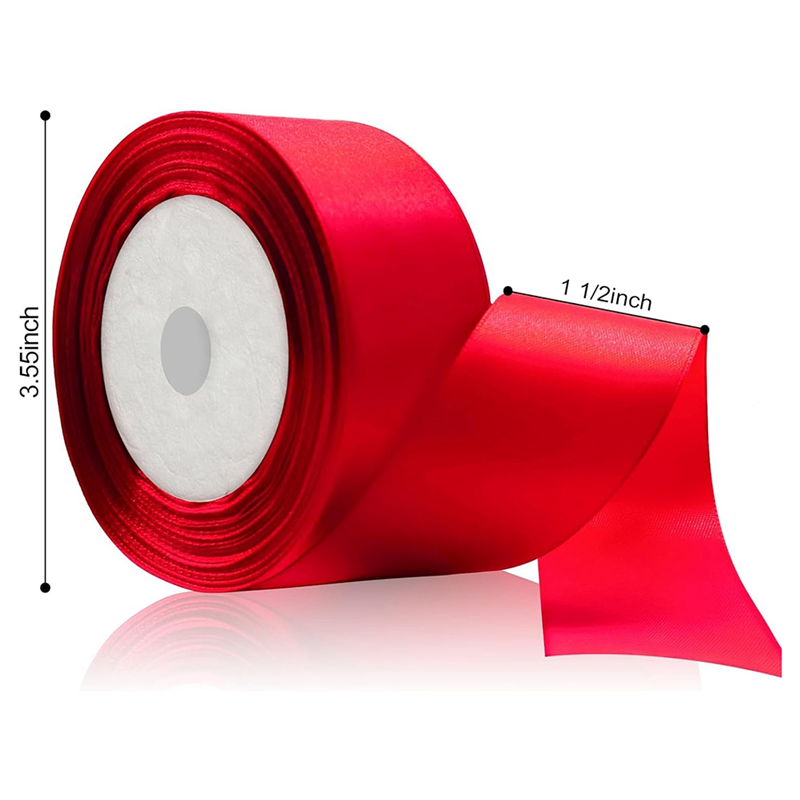 Red Ribbon 1 1/2Inch, 25 Yards Satin Craft Ribbon, Single Face Polyester Silk Hair Ribbon, Fabric Ribbon for Bouquets. 