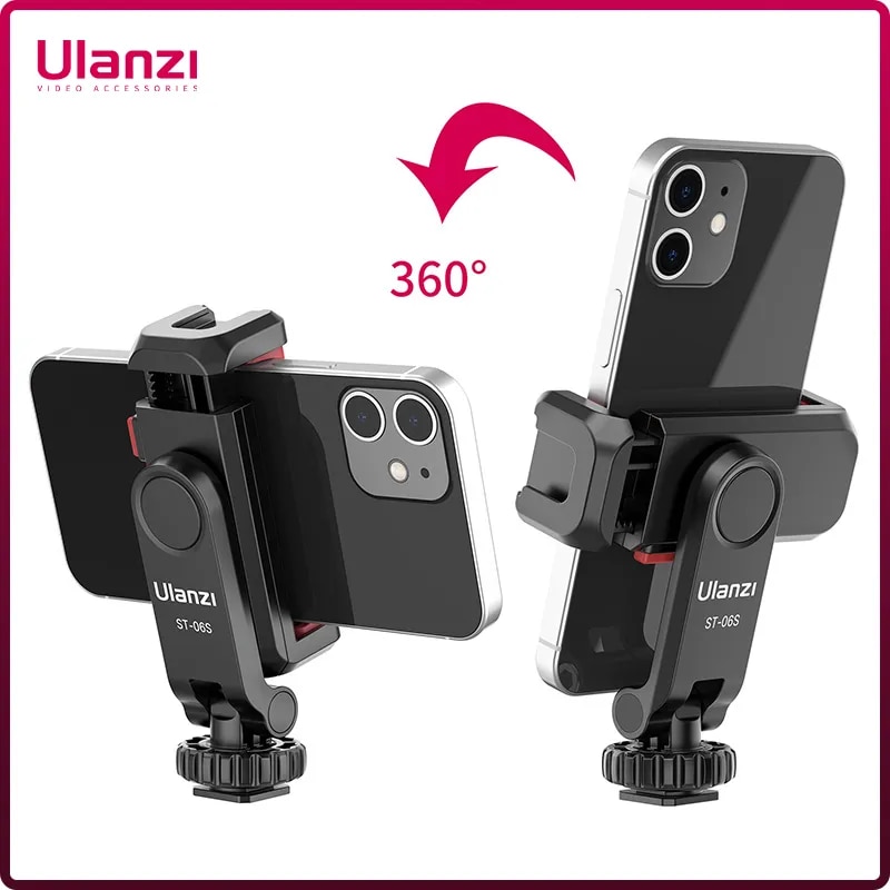 Ulanzi ST-06S Vertical Phone Mount Holder DSLR Camera Monitor Mount Tripod Mount Clamp for Smartphone Vlog