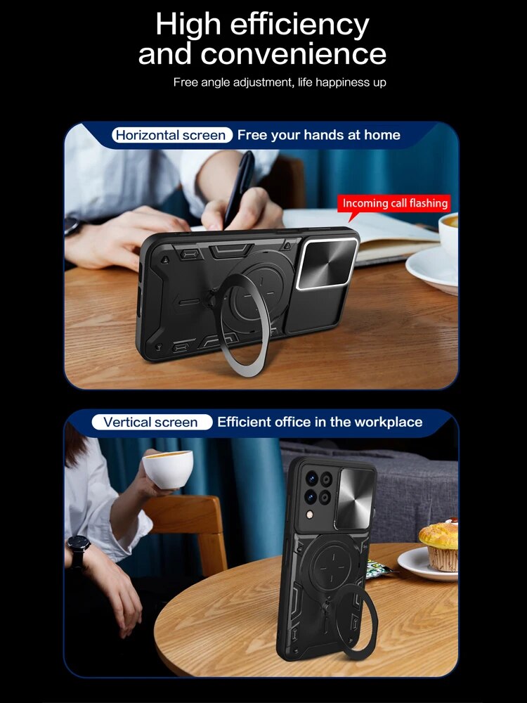 For Samsung Galax A13 A14 A23 A24 A33 A34 A52 A53 A54 A71 A32 Case Slide Lens Protect Armor Shockproof Coque Ring Holder Cover. 