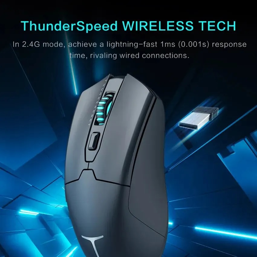 Thunderobot ML602 Wireless Gaming Mouse PAW3395 26000DPI 650IPS 64g Lightweight Symmetrical Form Tri-mode For Laptop PC Gamer. 