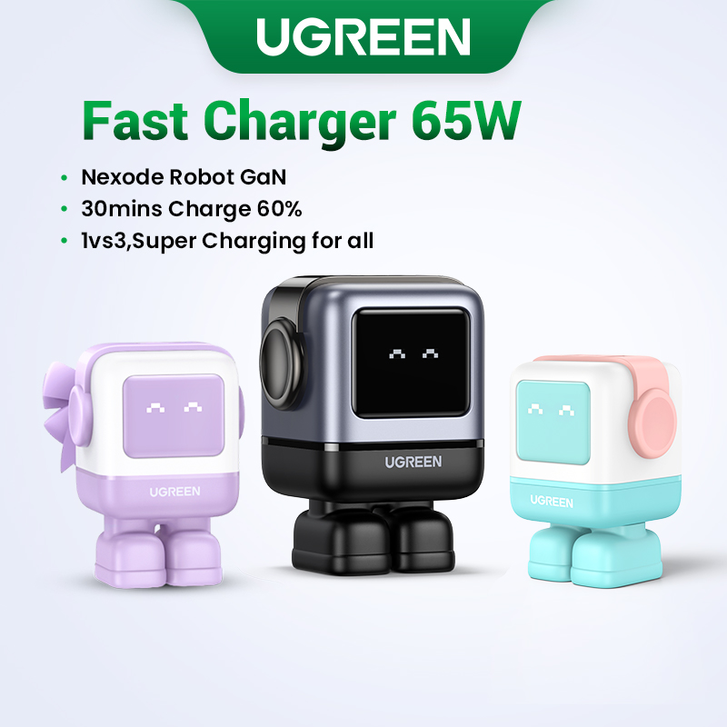 【Uno 65W GaN】UGREEN Uno Robot 65W USB C Charger 65W Mini Nexode Robot 3 Ports GaN Fast Adapter Wall Charger For iPhone 16 15 Max Pro Samsung Galaxy S24+ S24 Ultra/A Tecon Infinix  Note 30 Pro Itel P40+ Realme 8 Pro Galaxy AI Xiaomi 15 14 Pro Redmi K70 60. 
