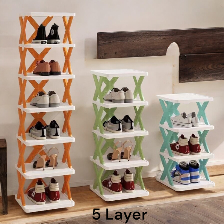 Original 5-Tier Plastic Shoe Rack: Adjustable Folding. 