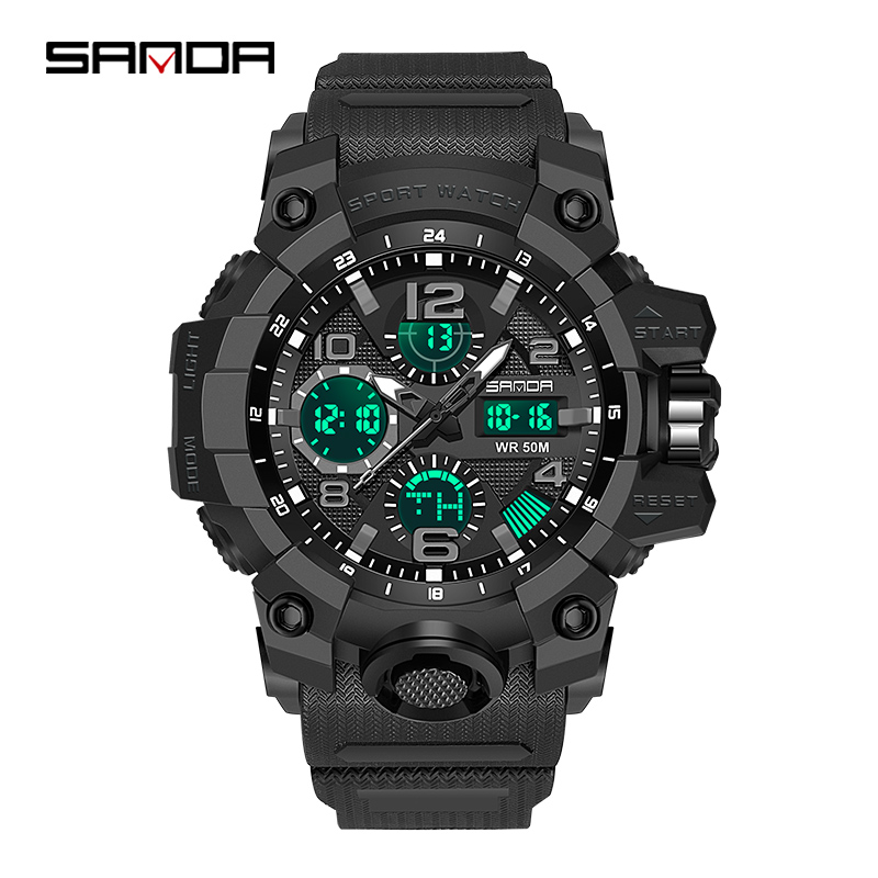 SANDA Fashion Luxury Waterproof Watch Men's Sports Watch Leisure LED Outdoor Analog Military Multifunctional Men's Watch. 