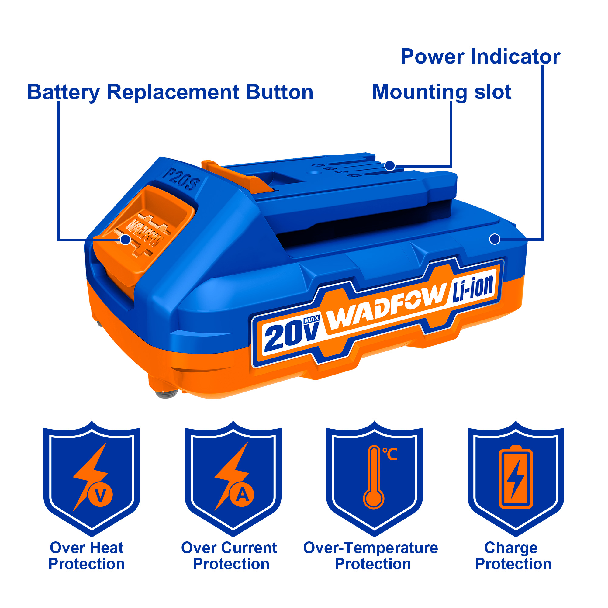 WADFOW 20V 1.5AH Lithium-ion Battery Pack  For P20S cordless tools  WLBP515. 