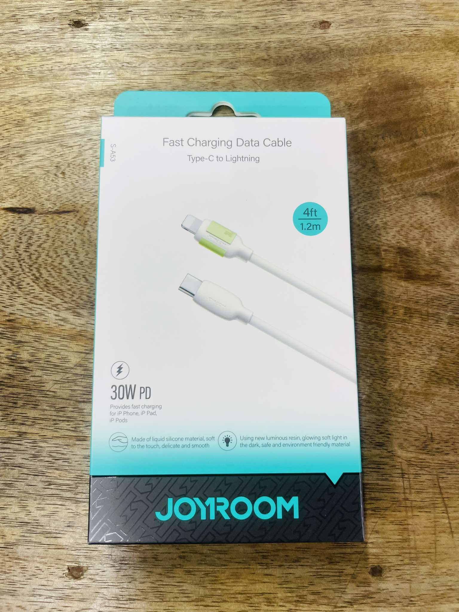 JOYROOM S-A53 Fluorescent Series 30W Type-C to 8 Pin Fast Charging Data Cable, Length: 4ft. 