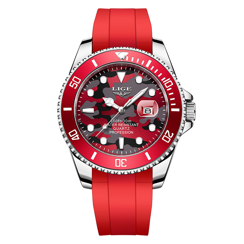 LIGE Camouflage Military Mens Watches Sport Silicone Watch for Men Waterproof Luminous Quartz Wristwatch Male Relogio Masculino