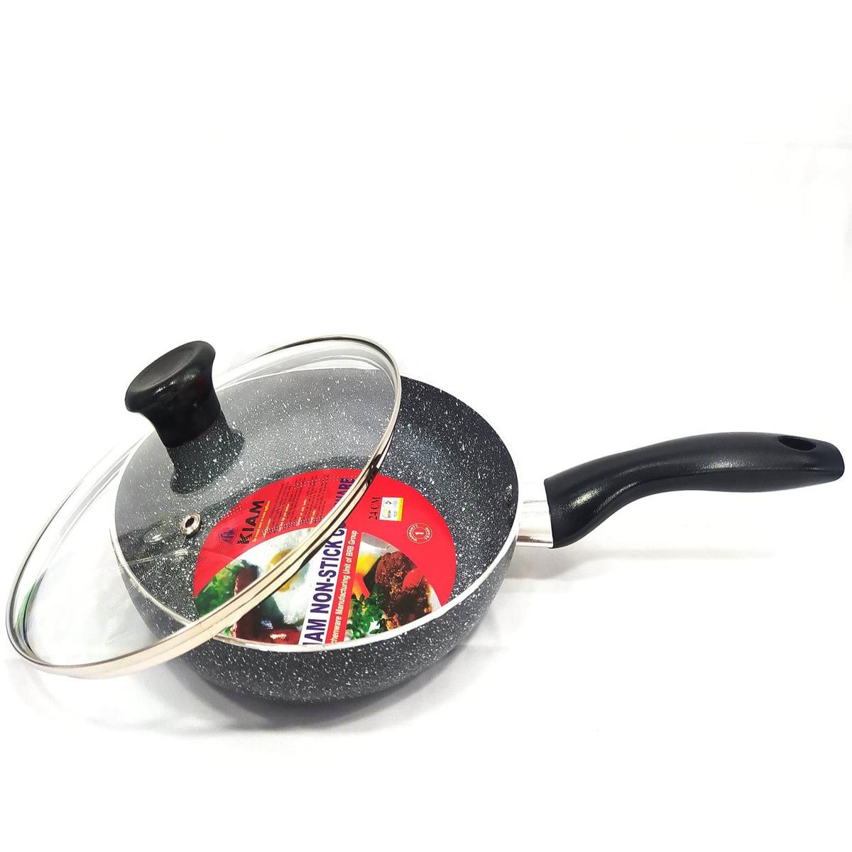 24 cm Frypan With Glass Lid. Extra More scratch-Resistant Than Ordinary Non-Stick Coating