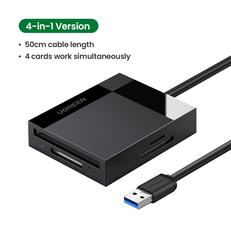 UGREEN SD Card Reader USB 3.0 Card Hub Adapter 5Gbps Read 4 Cards Simultaneously CF, CFI, TF, SDXC, SDHC, SD, MMC, Micro SDXC, Micro SD, Micro SDHC, MS, UHS-I for Windows, Mac, Linux