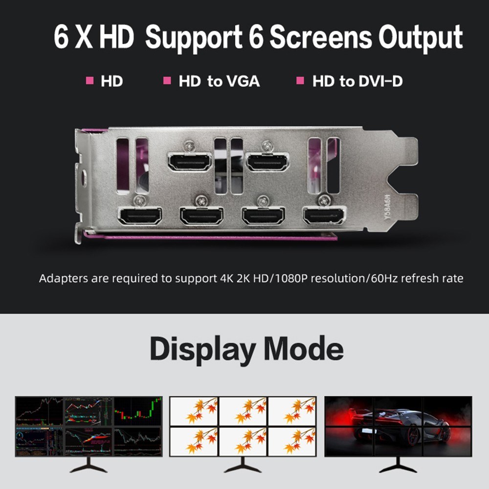 Yeston RX580-8GD5 6HD Graphics Card 8G/256bit/GDDR5 Memory 1206MHz Core Frequency 6 HD Ports Suport 6 Screens and 4K /2K HD/1080P Resolution-purple. 