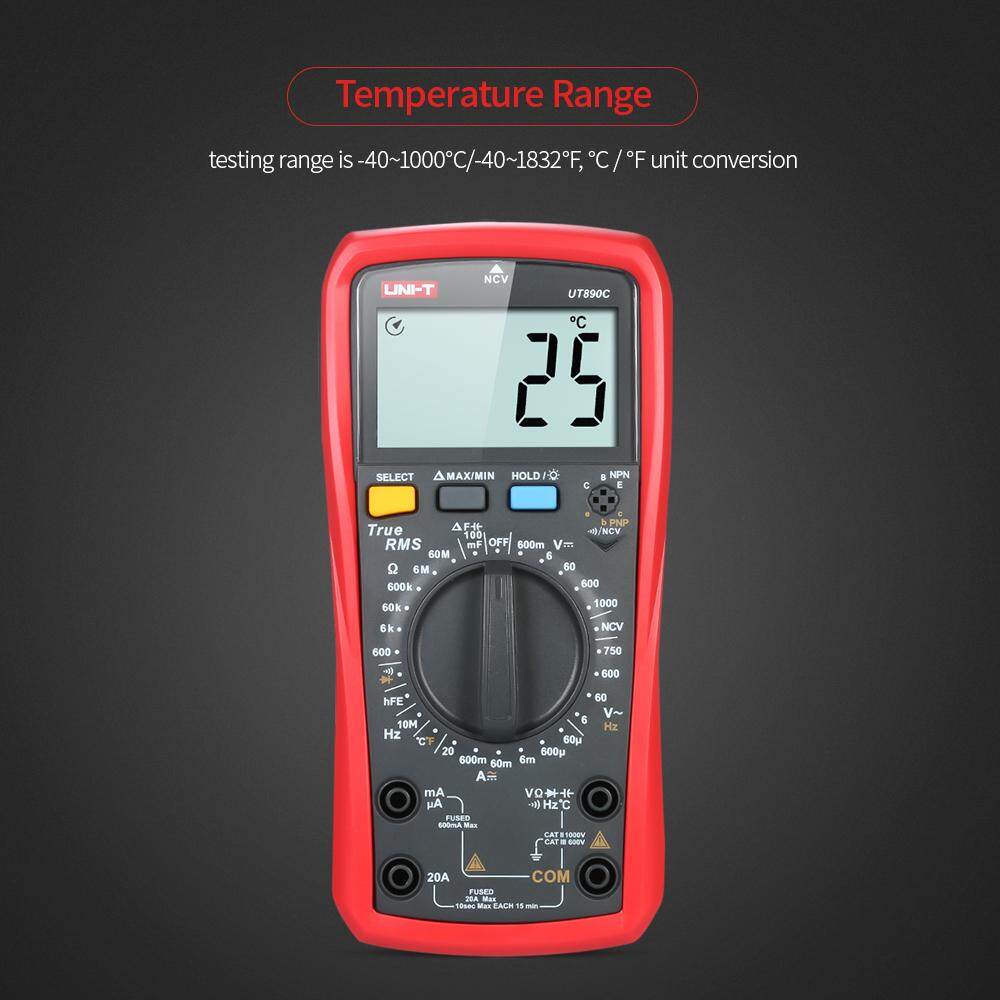 UNI-T UT890C Digital Multimeter True RMS Handheld Mini Universal Meter AC DC Voltmeter Ammeter High Accuracy Measure AC/DC Voltage Current Resistance Capacitance Frequency Temperature Diode Tester. 
