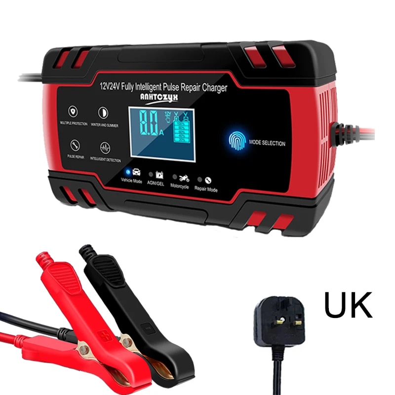 ANHTCzyx Car Battery Charger 12v 8a 24v 4a Smart Fast Charging AGM GEL Wet Lead Acid LCD Battery Charger. 