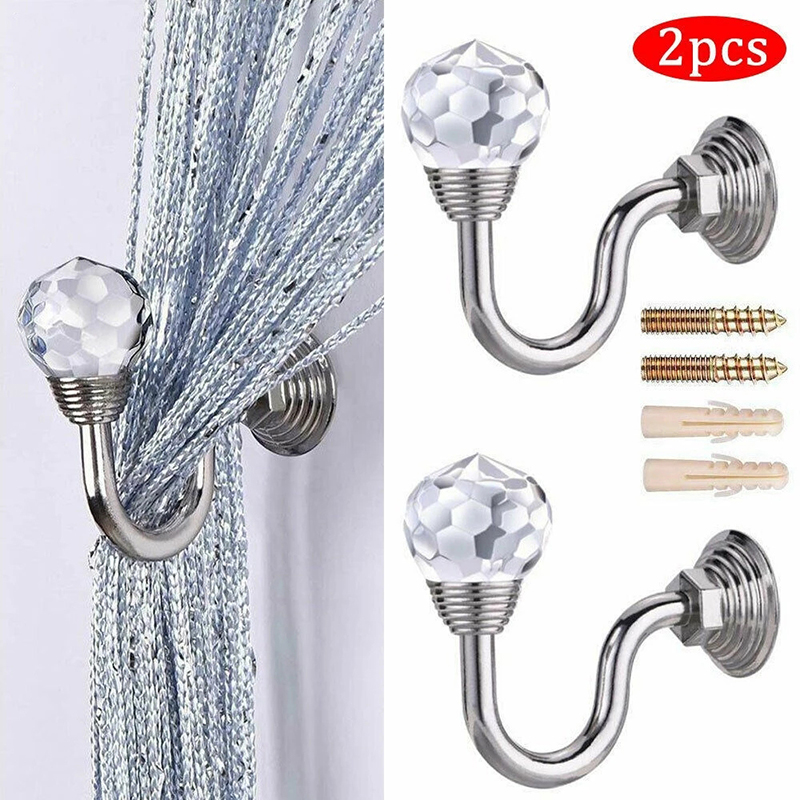 2x Crystal Curtain Holdback Hanger Wall Tie Backs Hooks Holder Curtain Tie Back ANLAN. 