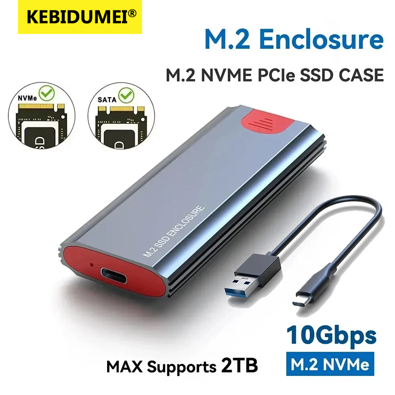 【Must-Have Gadgets】 M2 NVMe SSD Enclosure 10Gbps SSD Case Portable Box USB C USB 3.1 Tool Free External Adapter with Heat Sink Pad for M.2 SSD