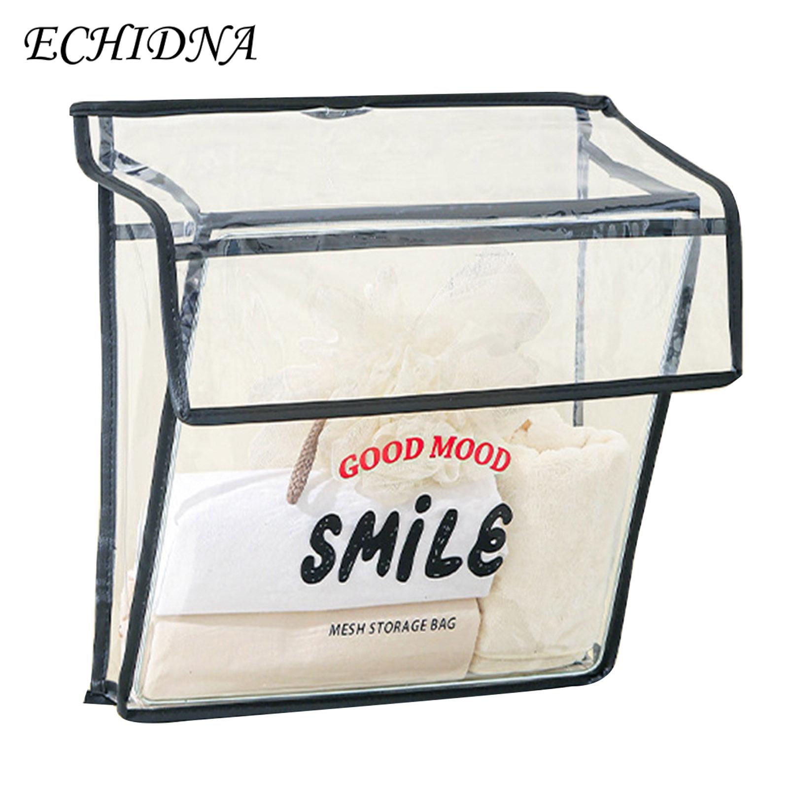 Wall-mounted Shower Organizer Transparent Waterproof Bathroom Storage Bag with Hook Cellphone Compartment Large Capacity Organizer for Clothes Sundries Foldable Wall Hanging Pouch Ideal for Shower