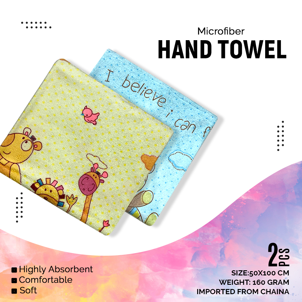 2 PC Microfiber Hand Towel, Highly Absobent, Soft & Comfortable