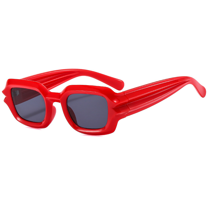 European and Ameran he Square Sunglasses Eccentr ersonality Internet-Famous Sunglasses Cyberpunk Corrugated Leg ip op Sun lasses. 