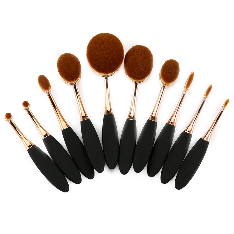 (H) 10Pcs Brush Set For Flawless Foundation Application - Golden - Makeup Brush Set