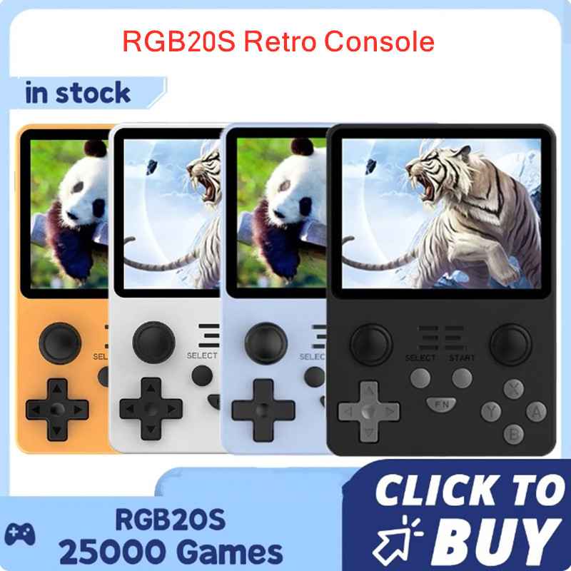 POWKIDDY RGB20S Retro Video Game Console 3.5 inch Open Source Dual Joystick -Option -White with bag-128GB 25000 Games-Option -White with bag-128GB 25000 Games. 