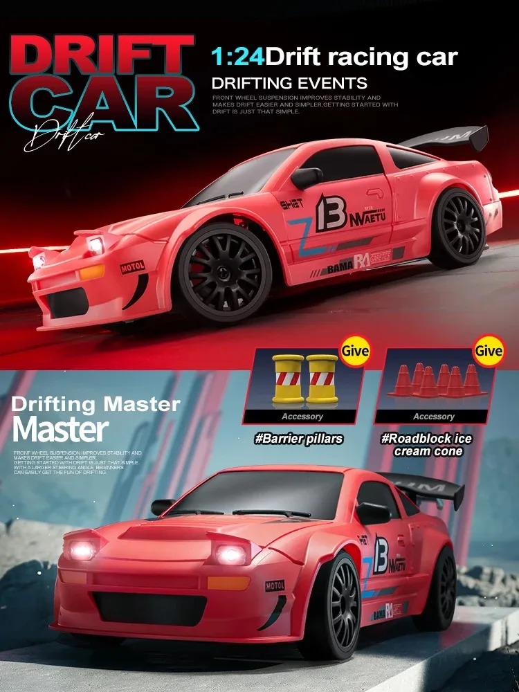 GC 1:24 Scale Remote Control Car 4WD 2.4G RC Drift Racing Car With Front And Rear Lights High Speed Model Vehicle Toys Gifts For Kids. 