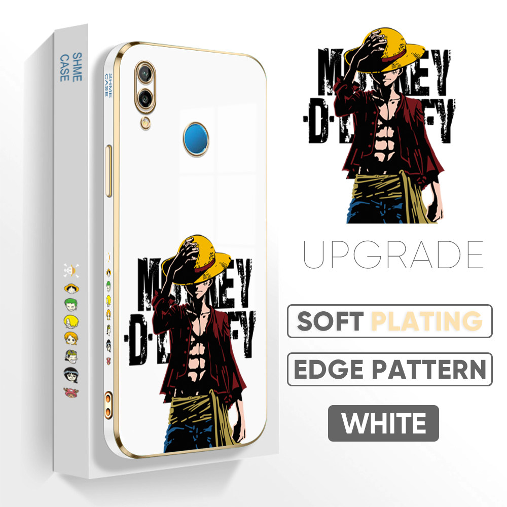 TA for Huawei Nova 3E / P20 Lite Back Cover + Free Lanyard Handsome Luffy Luxury 6D Plating Case Side Pattern Soft Silicone Square Phone Cases. 