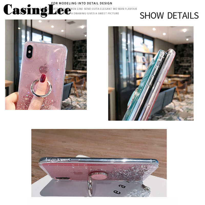 Casinglee for Galaxy A53 5G case Shiny Ring Glitter Soft Transparent Holder Stand Back cover with String for Samsung A53 5G Phone cases cover Stars Moon Girls. 