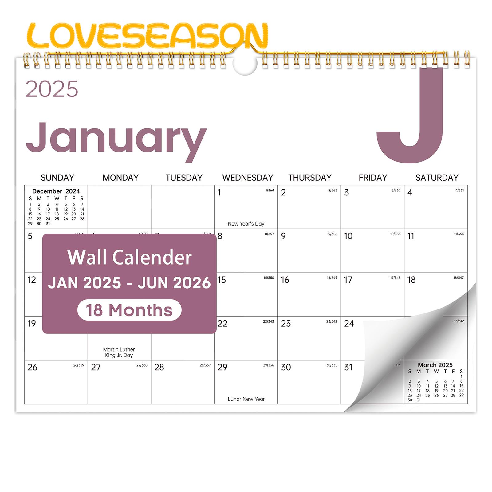 Flexible Wall Calendar 2025-2026 Large Hanging Wall Calendar for Home Office Planner 18-month Schedule Organizer 2025 to June 2026 Spiral Bound Wall Calendar
