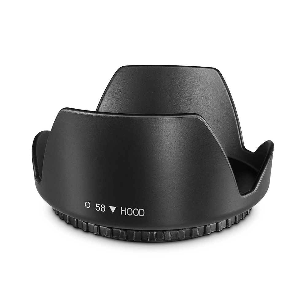 58MM Reversible Flower Lens Hood for CANON REBEL (T5i T4i T3i T3 T2i T1i XT XTi XSi SL1), CANON EOS (700D 650D 600D 550D 500D 450D 400D 350D 300D 1100D 100D 60D 1150D 1200D 1300D 18-55MM LENS 55-250MM LENS Lens Hood (58 mm, Black). 