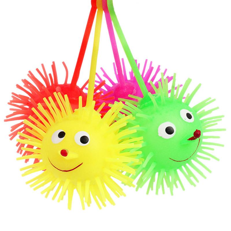 1pc Elastic Glow Hair Ball Vent Ball Croquet Child Soft Rubber Toy Cartoon LED Light Up Glowing Hair Flash Ball Baby Elastic Gif. 