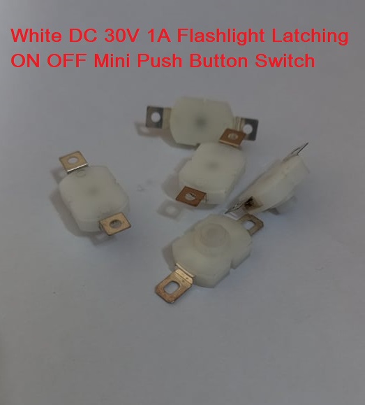 White 5Pcs DC 30V 1A Switches Flashlight Latching ON OFF Mini Push Button Switches 17x12x9.5mm For Table Lamp Flashlight Button LED Torch Light Bulbs DIY. 