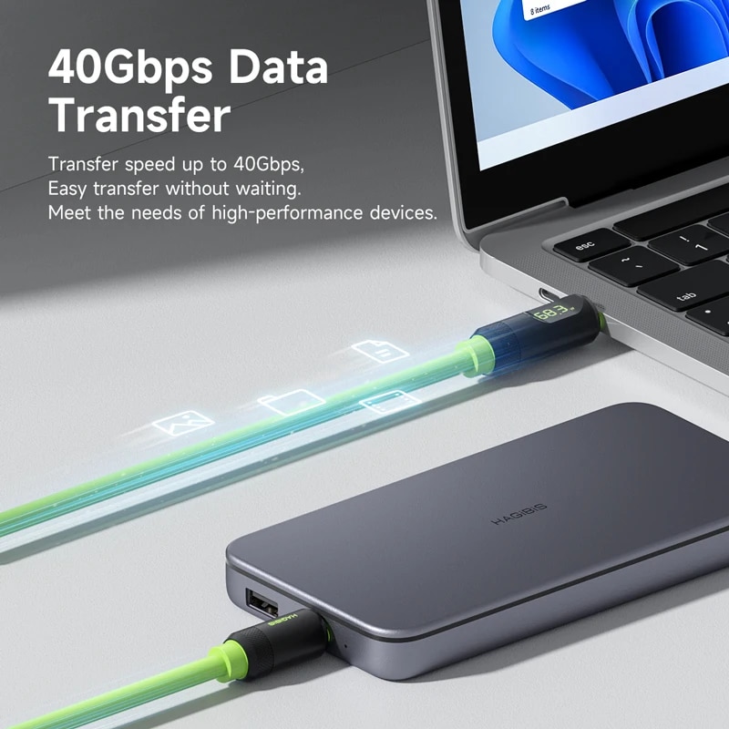 Hagibis USB C Fast Charger Cable With LED Display PD 240W 40Gbps Video Cord Compatible with Thunderbolt 4/3 For iPhone 15 Laptop. 
