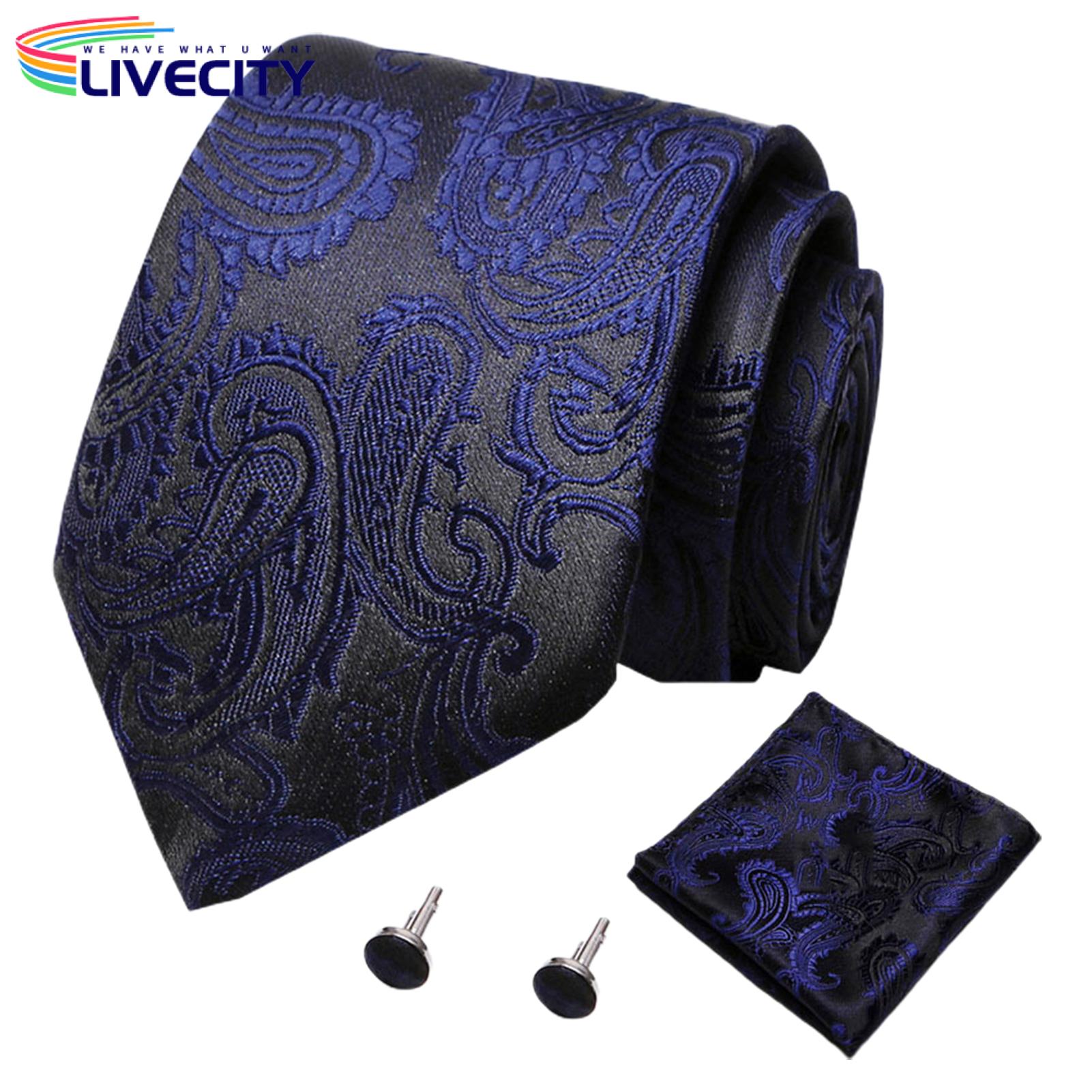 Tie Cufflink Pocket Square Set Breathable Gentleman Men Tie Set. 