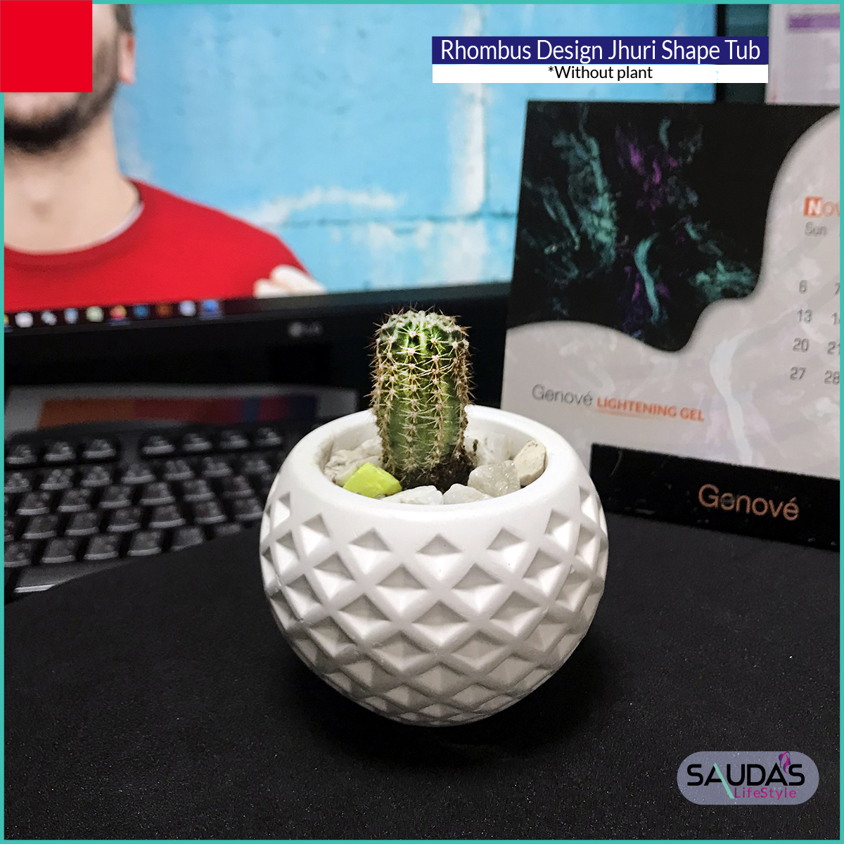 Rhombus Design Jhuri Shaped Cactus or Flower tub and showpiece 1 Piece