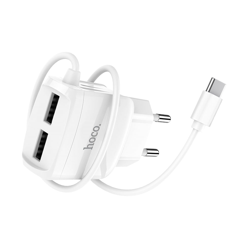 Hoco C59A Mega Joy Double Port Charger with 1.2M Type C Charging Cable (EU). 