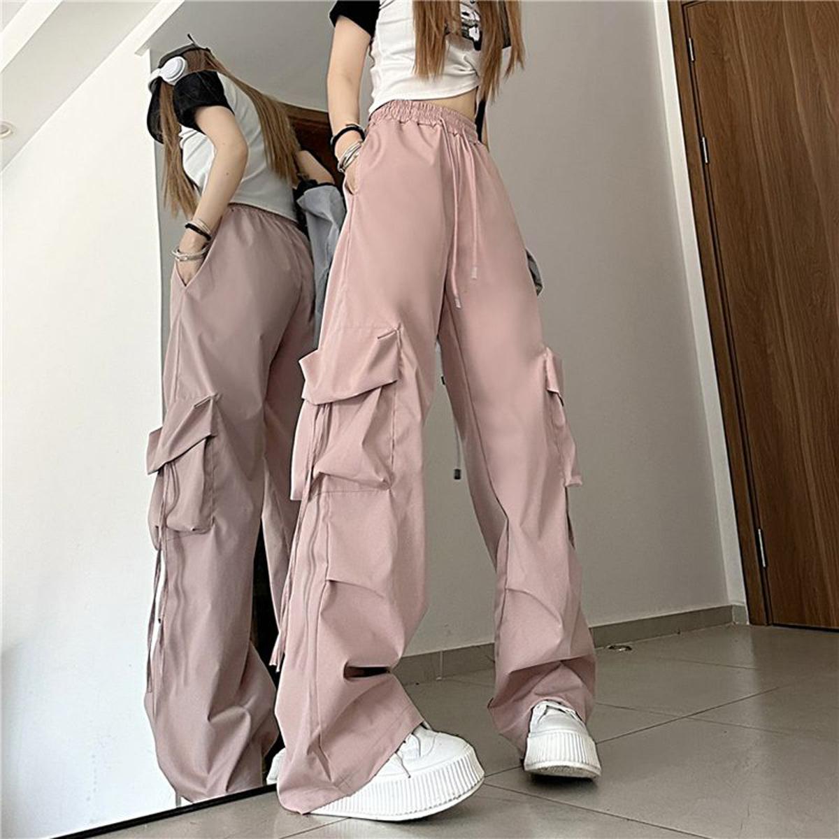 American-Style Retro Thin Quick-Drying Overalls for Women High Waist Slimming All-Matching Straight Wide Leg Casual Mopping Trousers Trendy Summer