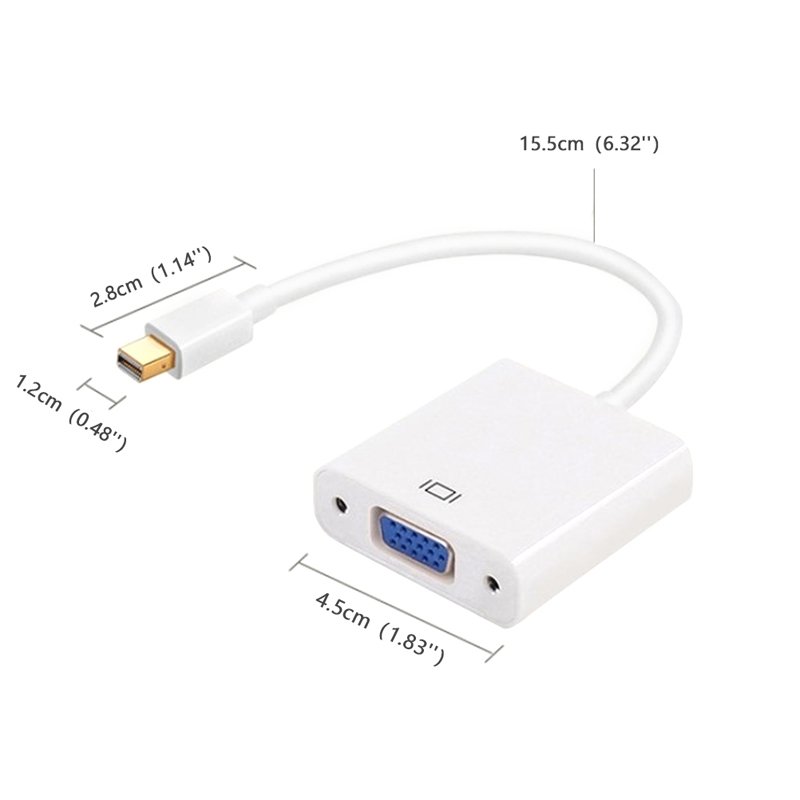 Thunderbolt Mini DP to VGA Female Port Converter Cable Video Display Adapter. 