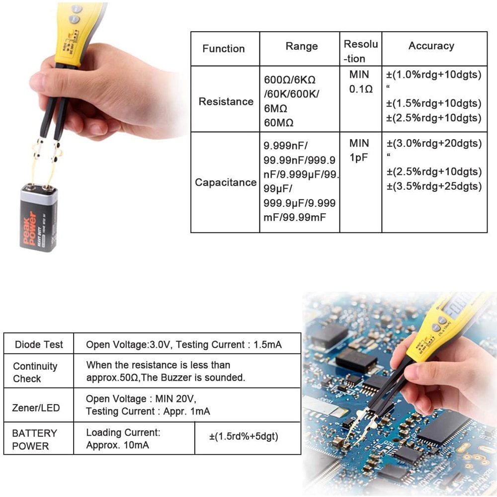 HP-990C Digital Capacitance Meter SMD Tester for Diode Capacitance Resistance Tweezers Meter  Tester with Spare Test Pin. 