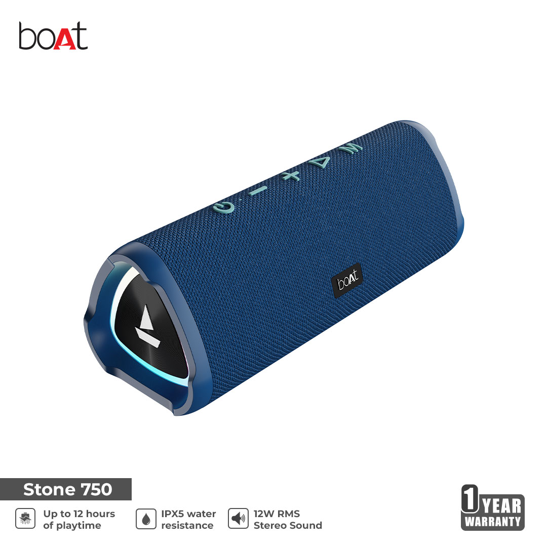 boAt Stone 750 Portable Bluetooth Speaker with 12W RMS Stereo Sound, RGB Lighting Effects, 12 Hours Playtime, Bluetooth 5.3, AUX and TF Card Support, IPX5 Water Resistance, Built-in Microphone.