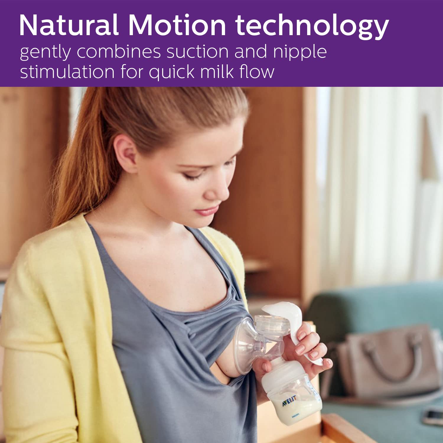 Philips Avent Comfort Manual Breast pump, Natural Motion technology, combines suction and nipple stimulation, soft cushion adapts to all size, SCF430/01. 