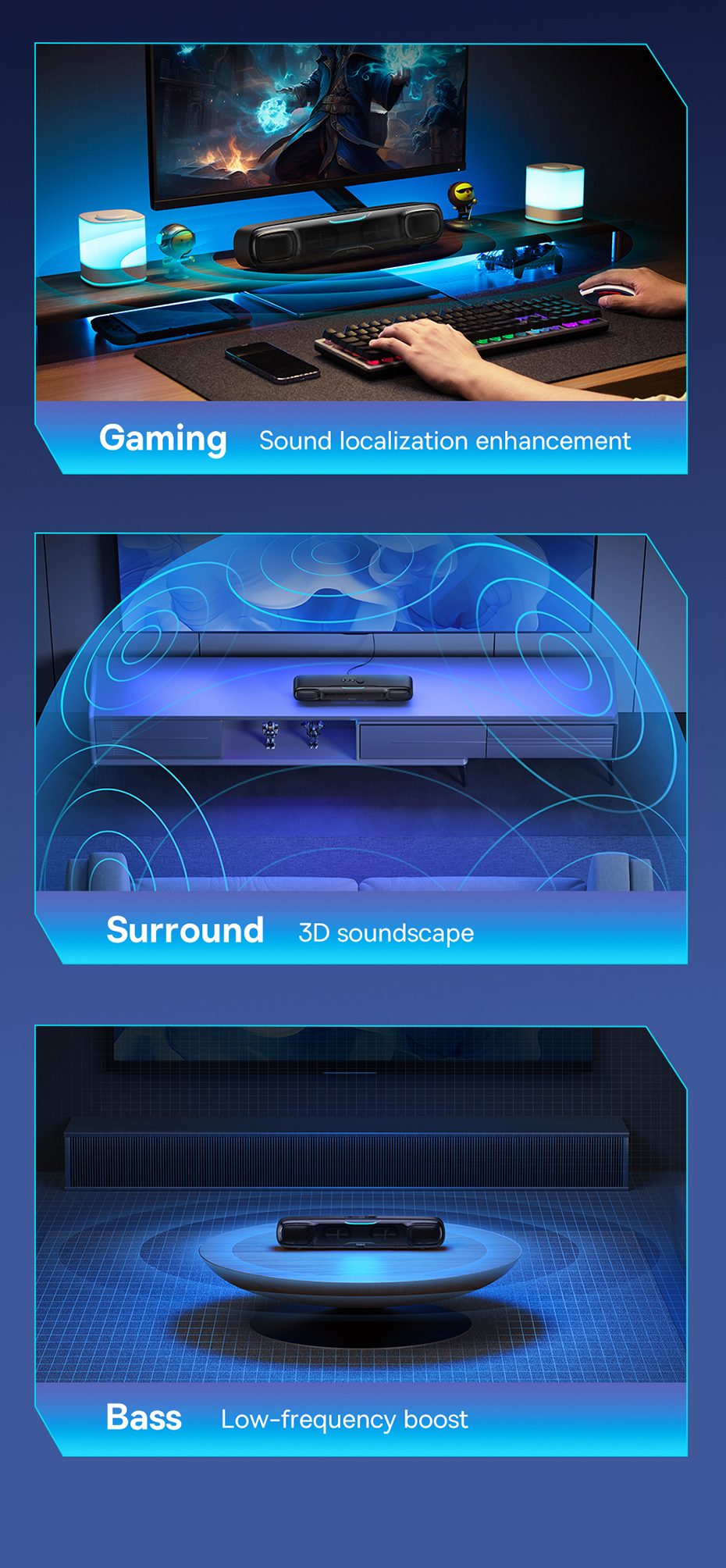 Baseus AeQur DS10 Mini Soundbar Desktop Bluetooth Speaker with RGB Light. 