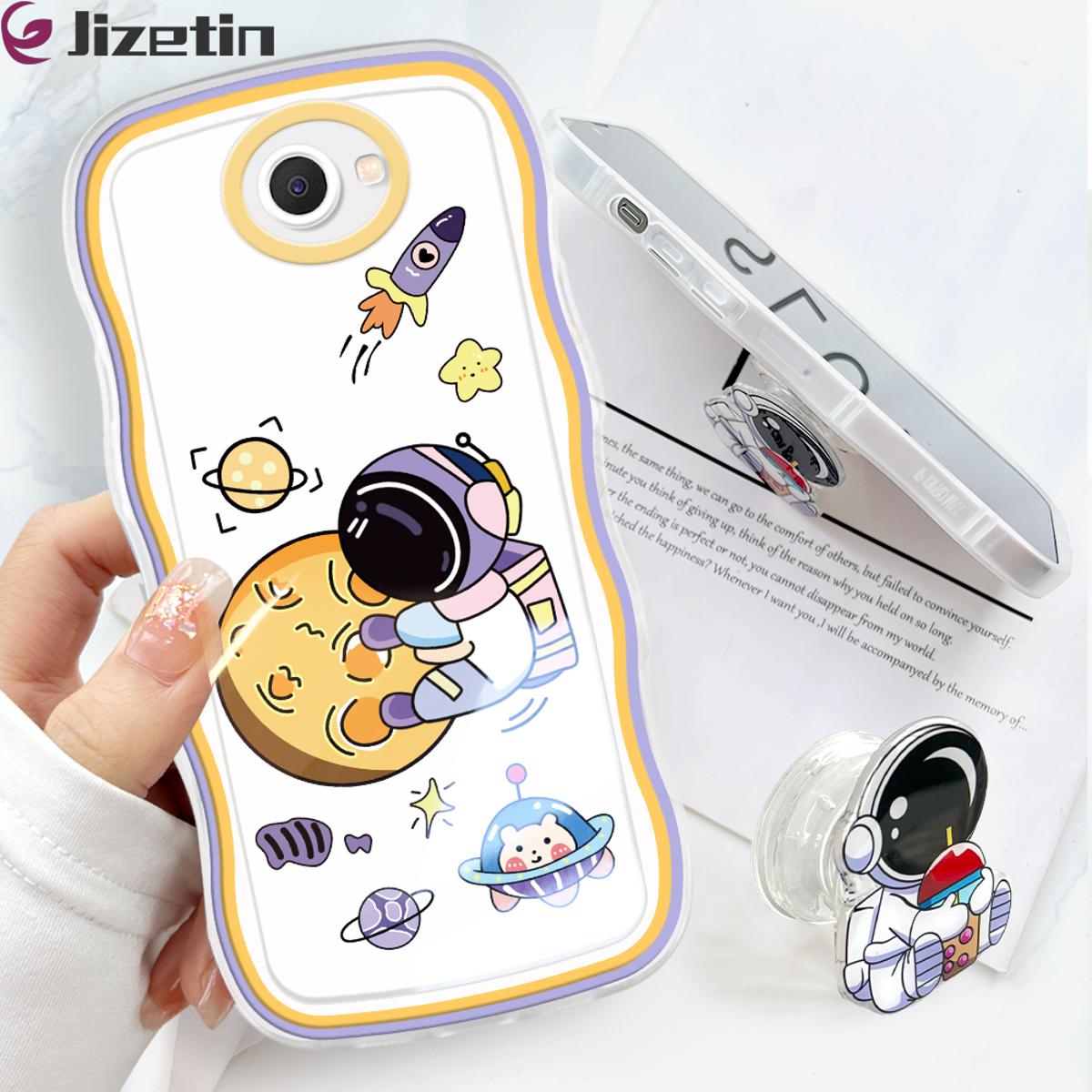 Jizetin for Samsung J7 Prime Back Cover + Free Pop Socket Astronaut Soft Wavy Shape TPU Phone Case For Girls Boys. 