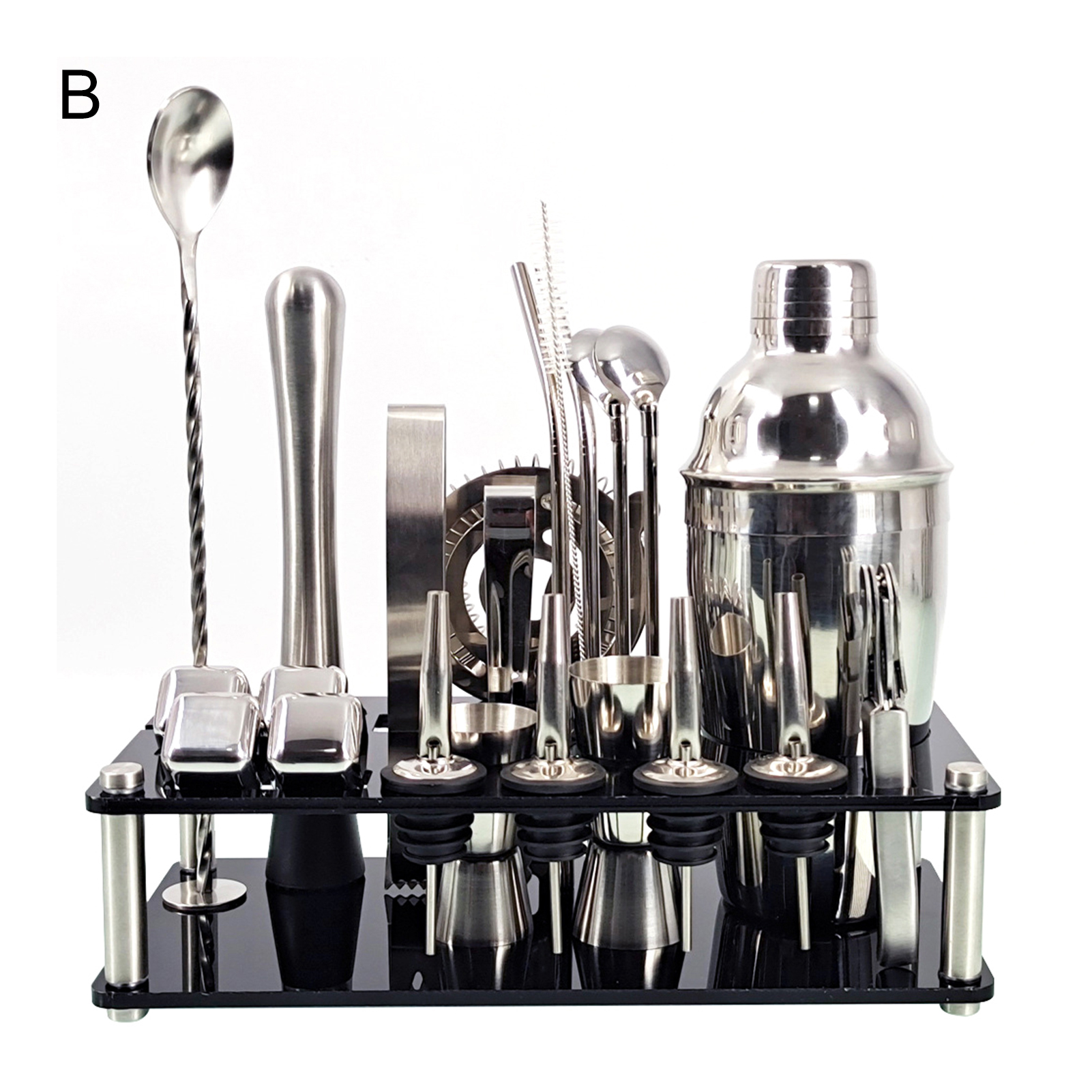 23Pcs/Set Bartender Kit Professional Versatility Stainless Steel Martini Cocktail Shaker with Stand Bar Accessories. 