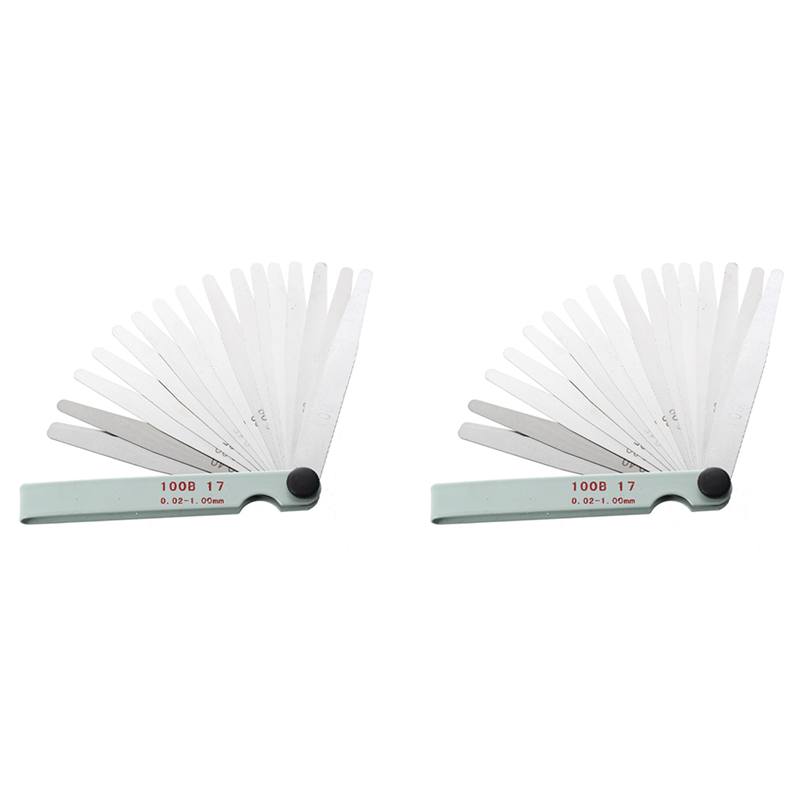 2X Silver Tone Metal Metric Thickness Feeler Gauge Blades 0.02-1Mm Tool