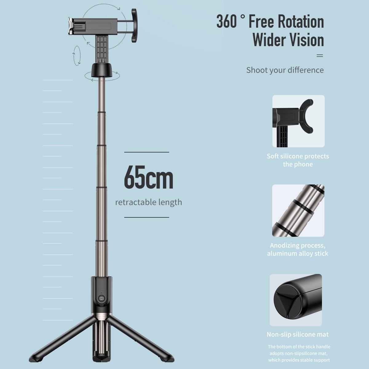 ROCK RPH0882 Bluetooth Mini Selfie Stick with Tripod. 