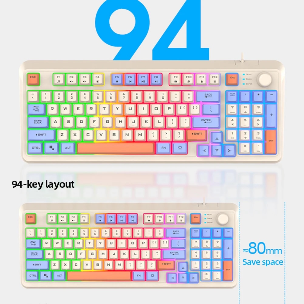 K82 Gaming Keyboard RGB Light Mechanical Keyboard USB Port Luminous Keyboard 94 Keys Wired Keypad for Notebook Laptop Desktop. 