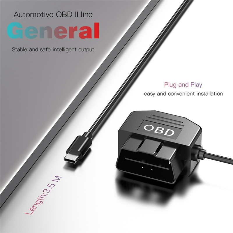 Dash Cam OBD Hardwire Kit Dash Camera USB Type C Hardwire Set with OBD Power Cable for Dashcam 12-24V to 5V/3A. 