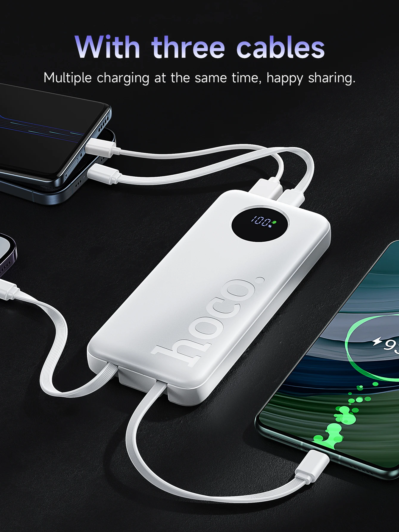HOCO J132 22.5W+PD20W Fast Charging 10000mAh Power Bank with 3 Cables Portable Extra Battery with LED Digital Display. 