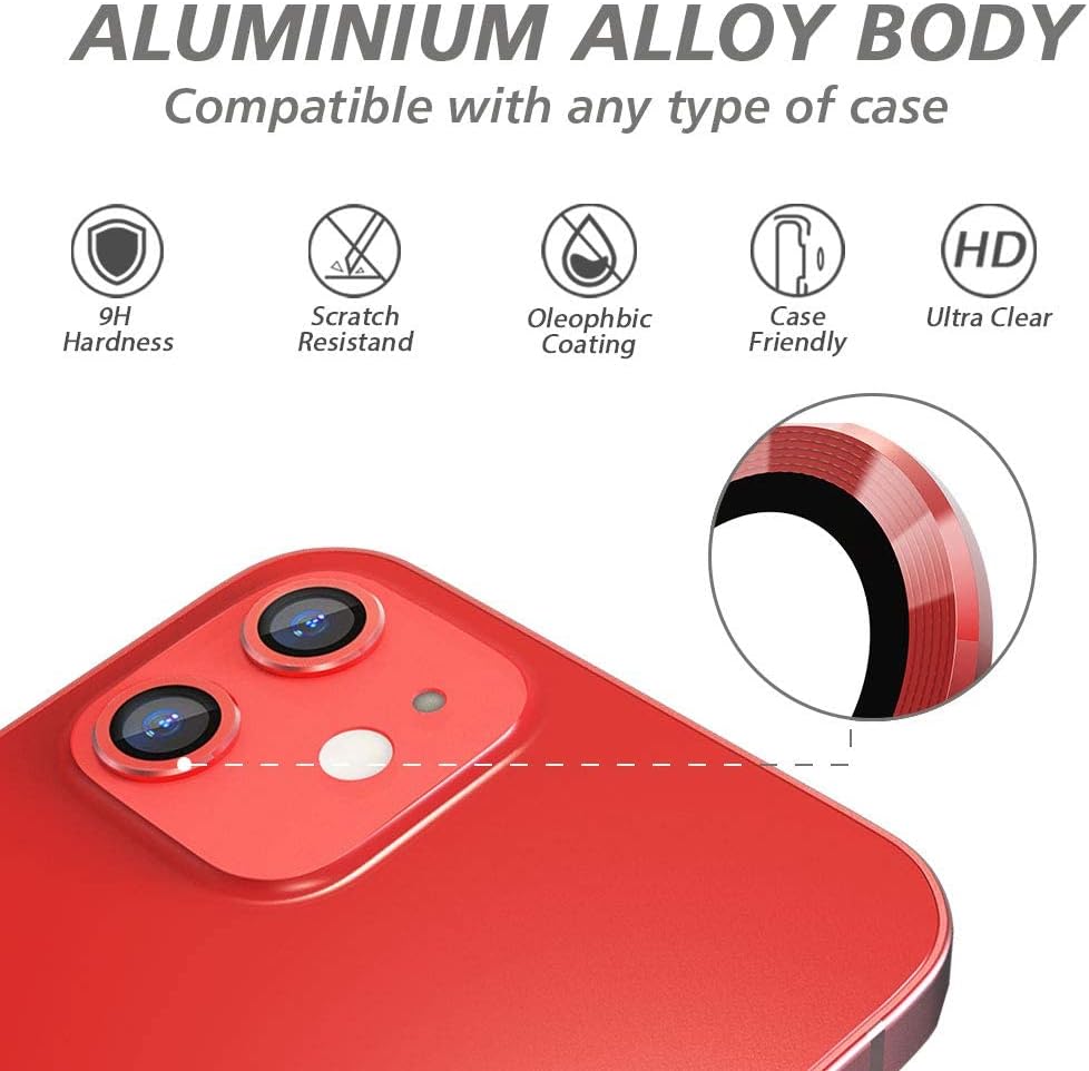 For Apple iPhone 11 Red WSKEN Ring Alloy Ultra Thin Camera Lens Protector. 