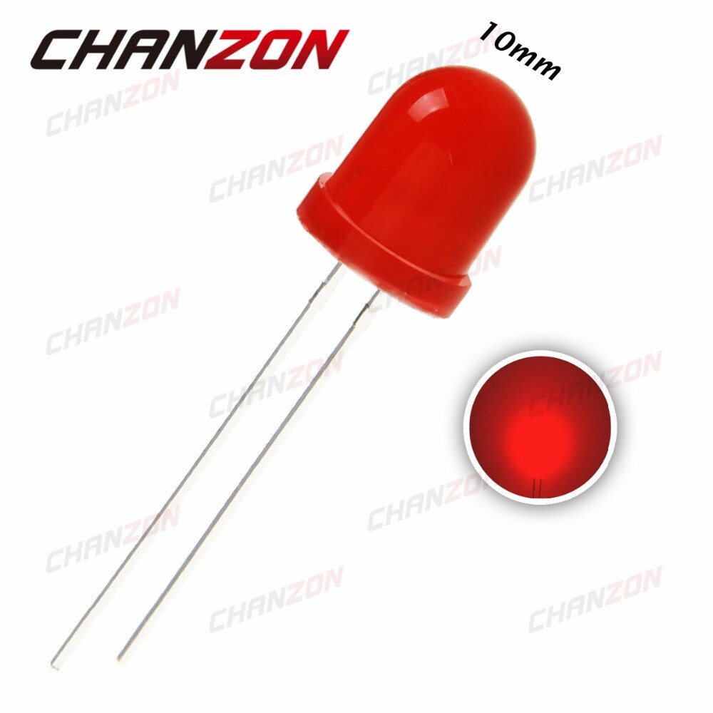 【happy one】50pcs 10mm LED Diode Diffused (620-625nm) 20mA DC 2V DIP 10 mm LED Diode Bulb Through Hole Diode Lamp. 