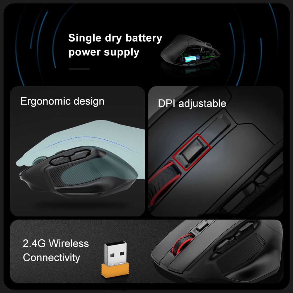 E-YOOSO X-31 USB 2.4G Wireless Gaming Large Mouse for Big Hands PAW3212 4800 DPI 5 Buttons for Gamer Mice Computer Laptop PC. 
